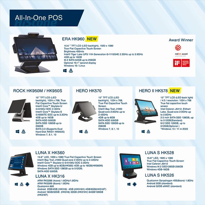 高通骁龙 450（8 核）1.8Ghz 一体式 POS，配备 15.6 英寸 TFT LCD 宽屏显示屏